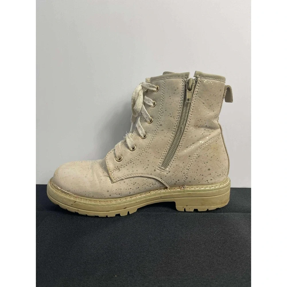 Kids‎ light pink Glitter Combat Boots Lace Up Zip Side Chunky Sole Size 4